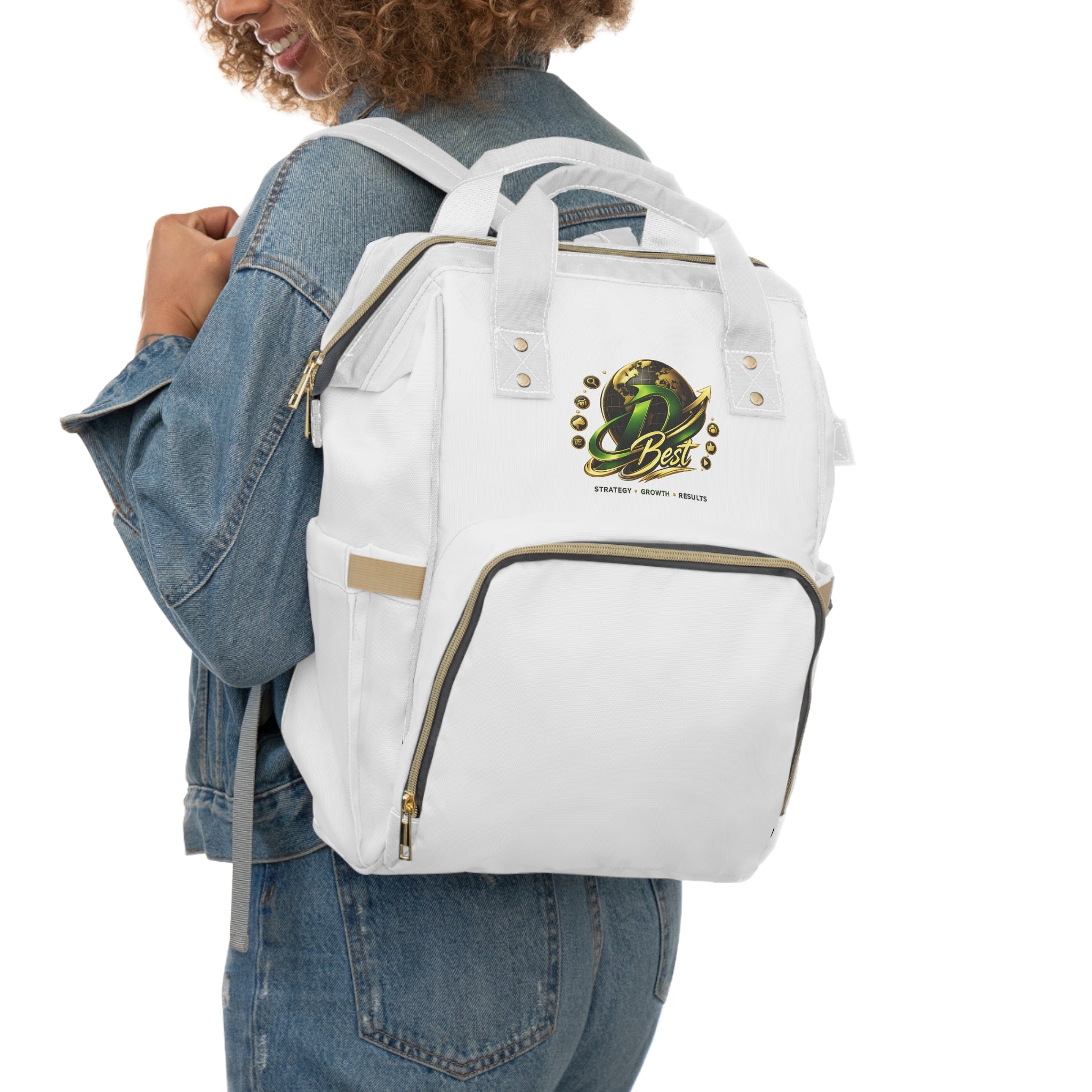DBest Logo Multi-functional Diaper Backpack | White Baby Bag