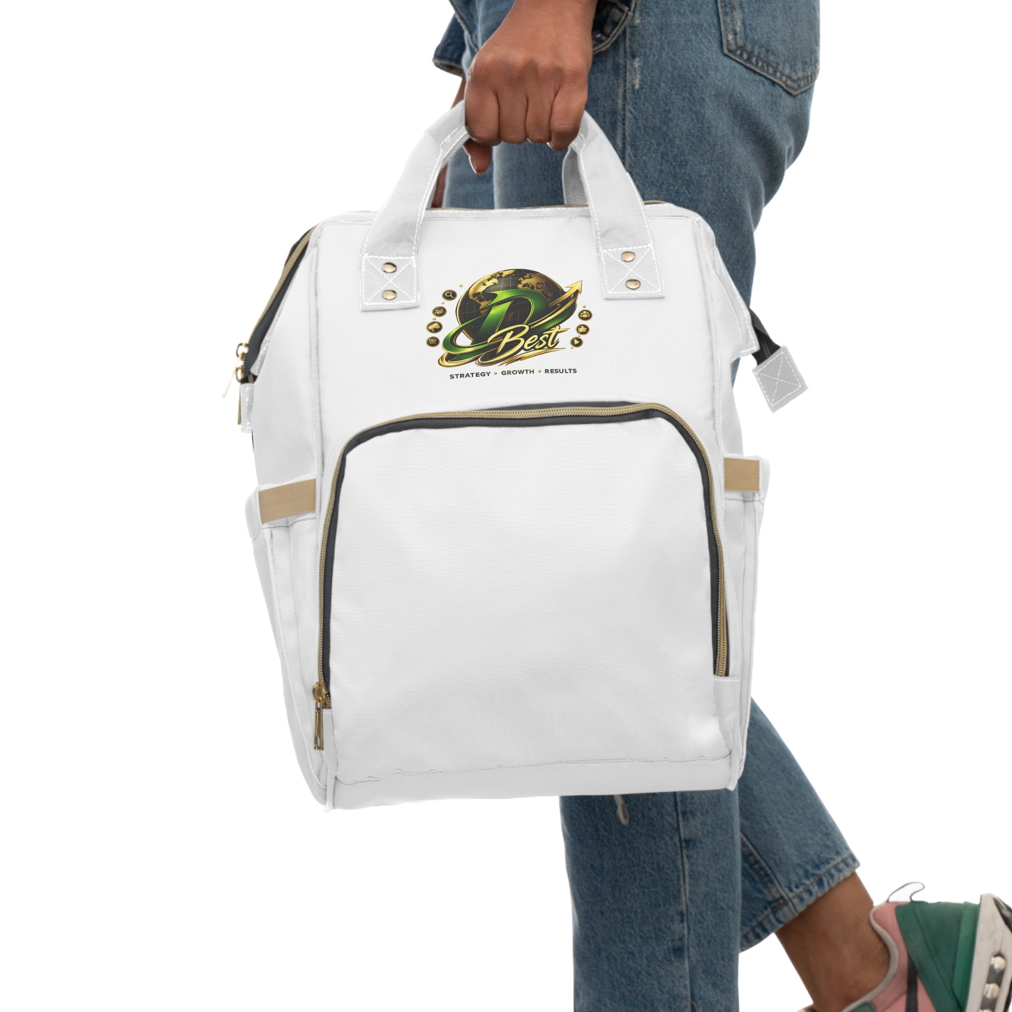 DBest Logo Multi-functional Diaper Backpack | White Baby Bag
