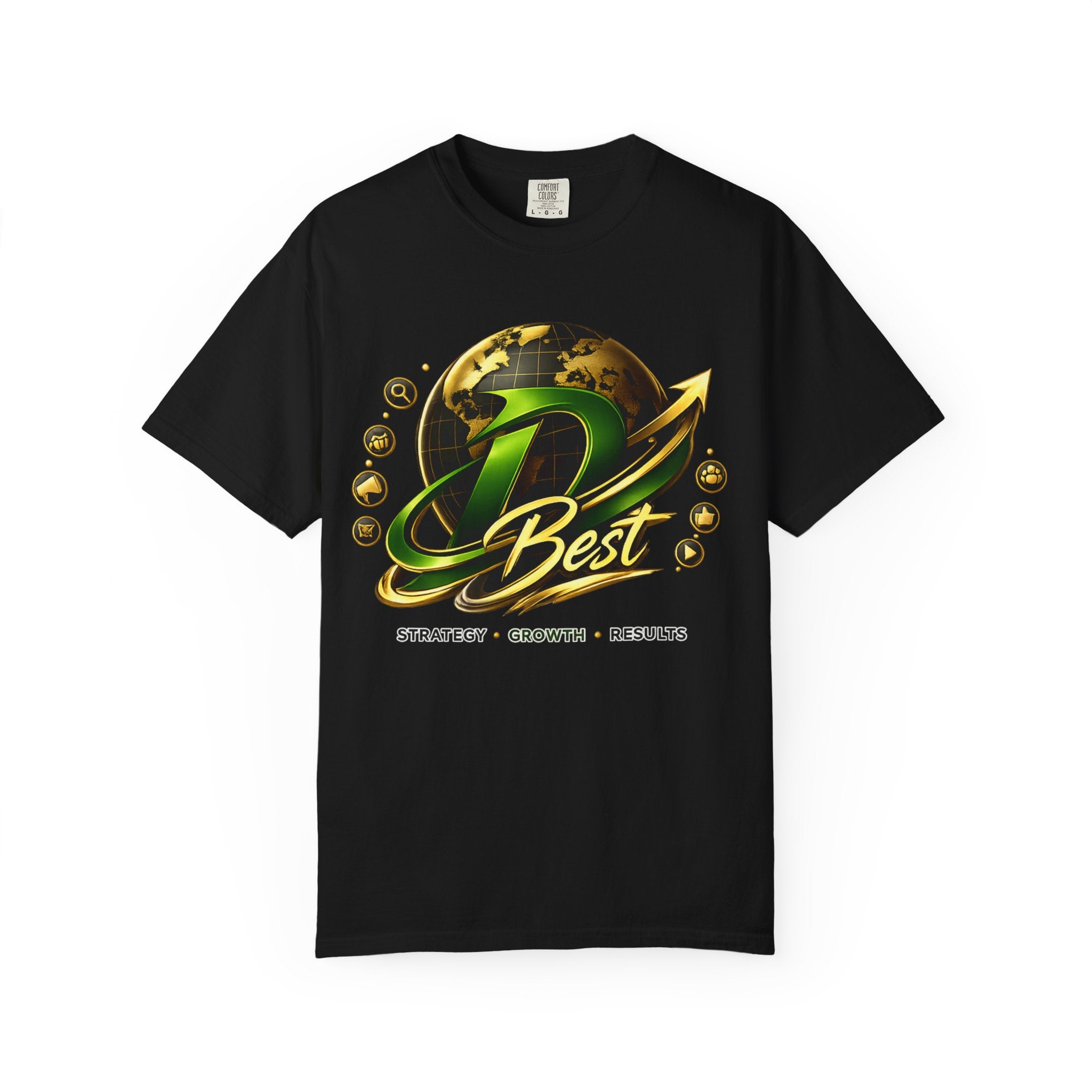 D Best Globe Arrow logo T-shirt | Strategy Growth Results tee