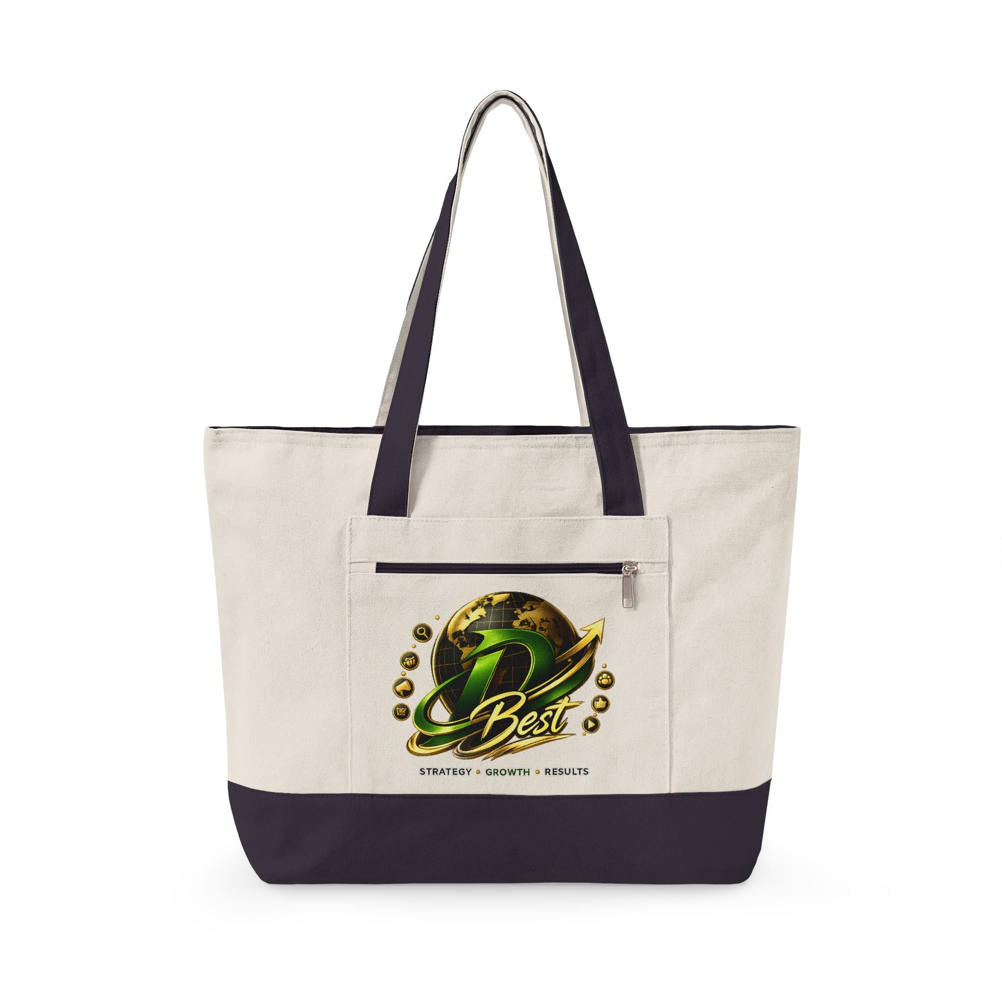 Best Globe Logo Zippered Canvas Tote | Earthy Green Planet Design