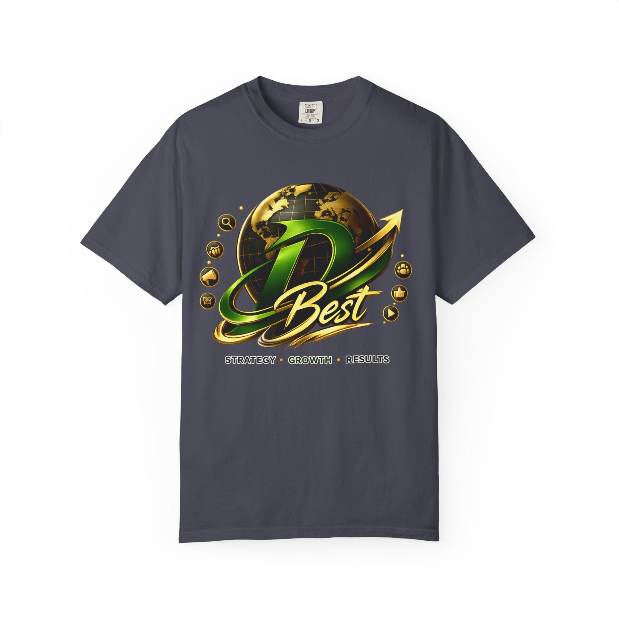D Best Globe Arrow logo T-shirt | Strategy Growth Results tee