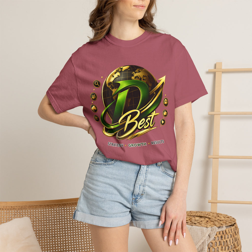 D Best Globe Arrow logo T-shirt | Strategy Growth Results tee