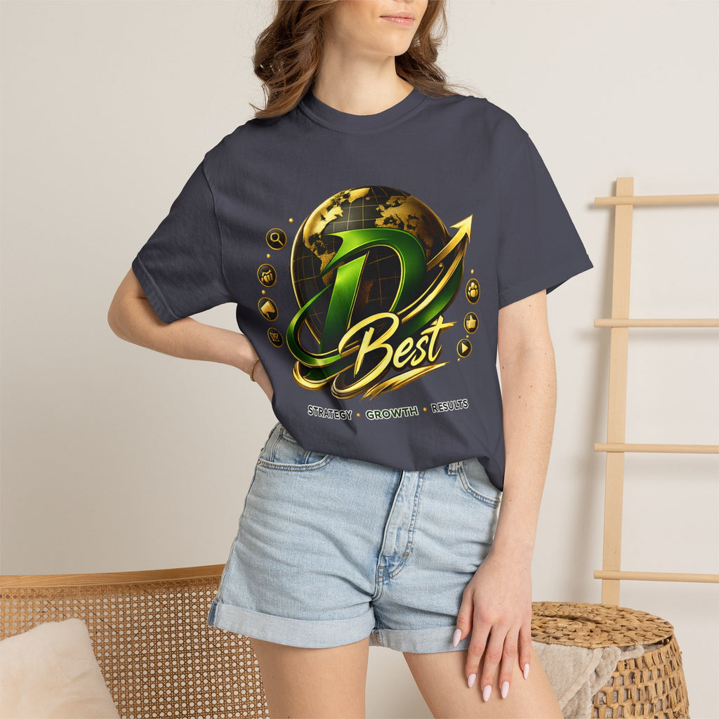 D Best Globe Arrow logo T-shirt | Strategy Growth Results tee