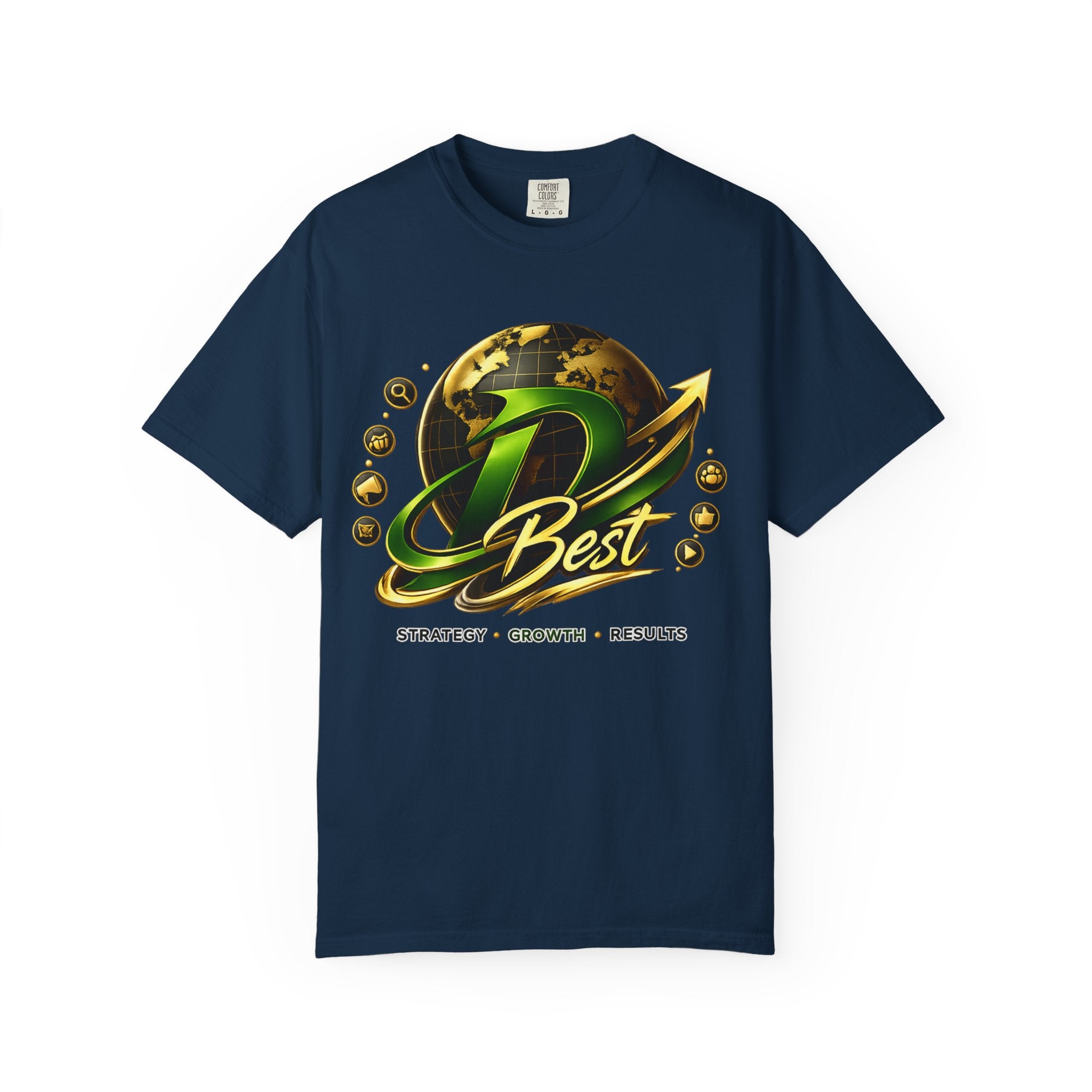 D Best Globe Arrow logo T-shirt | Strategy Growth Results tee