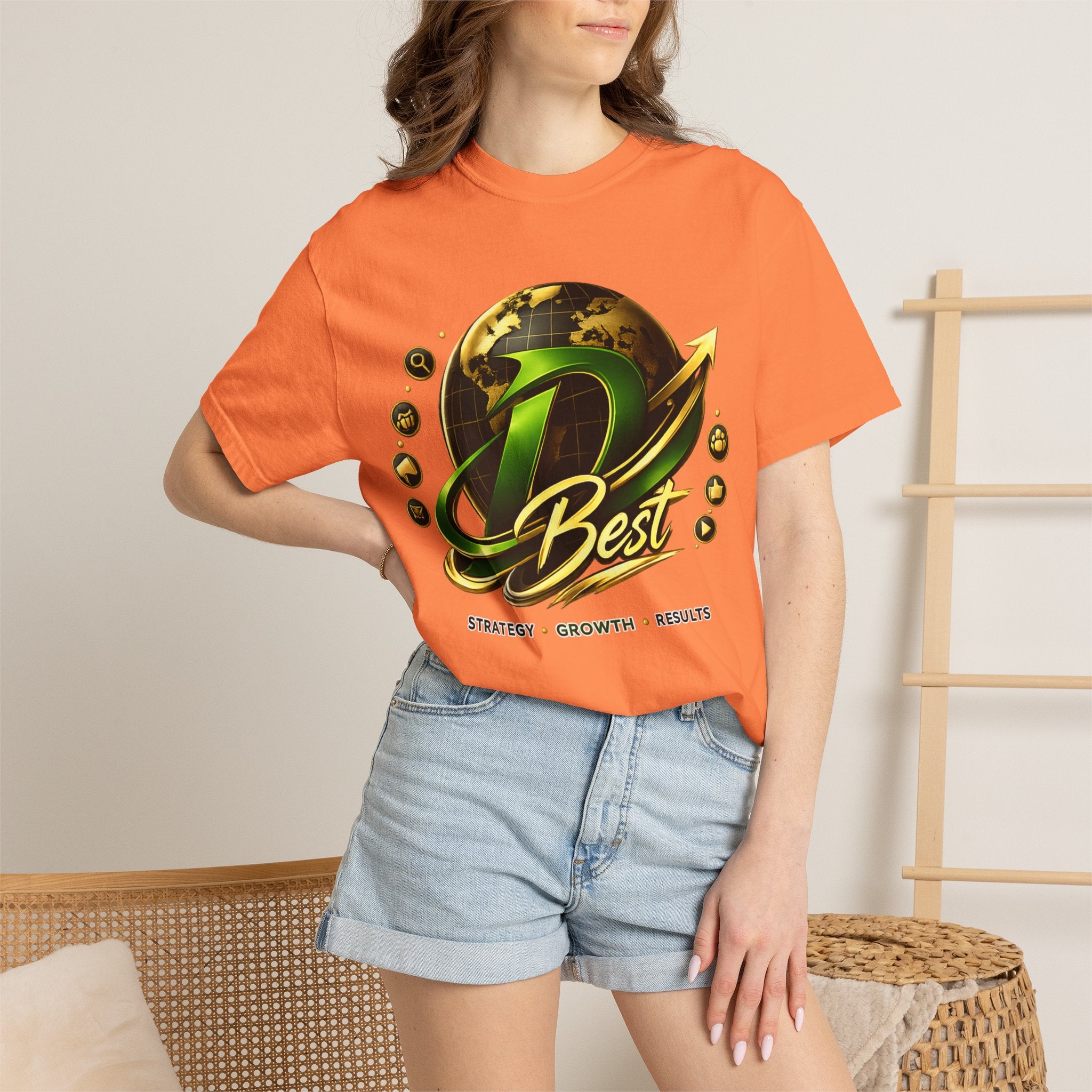 D Best Globe Arrow logo T-shirt | Strategy Growth Results tee