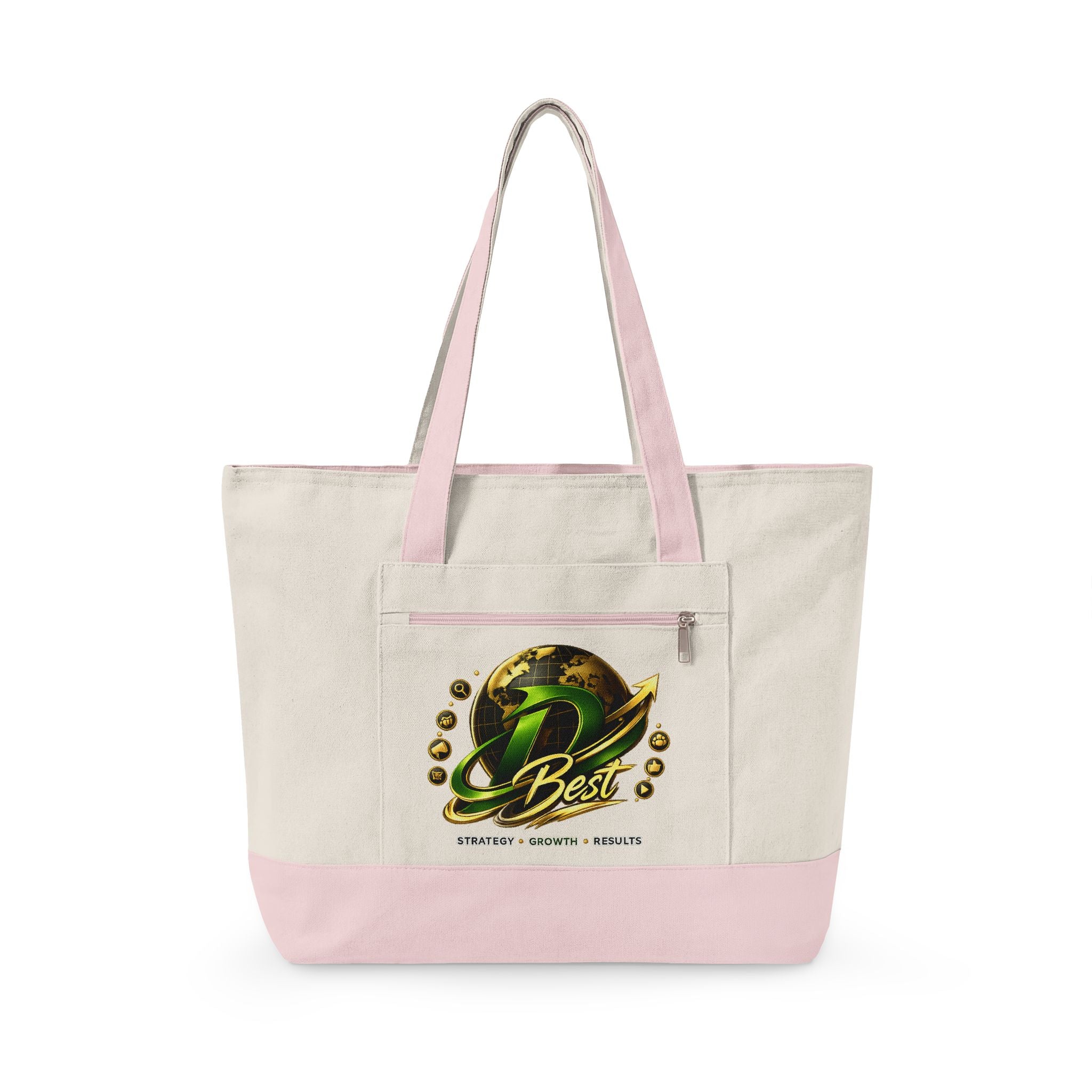 Best Globe Logo Zippered Canvas Tote | Earthy Green Planet Design