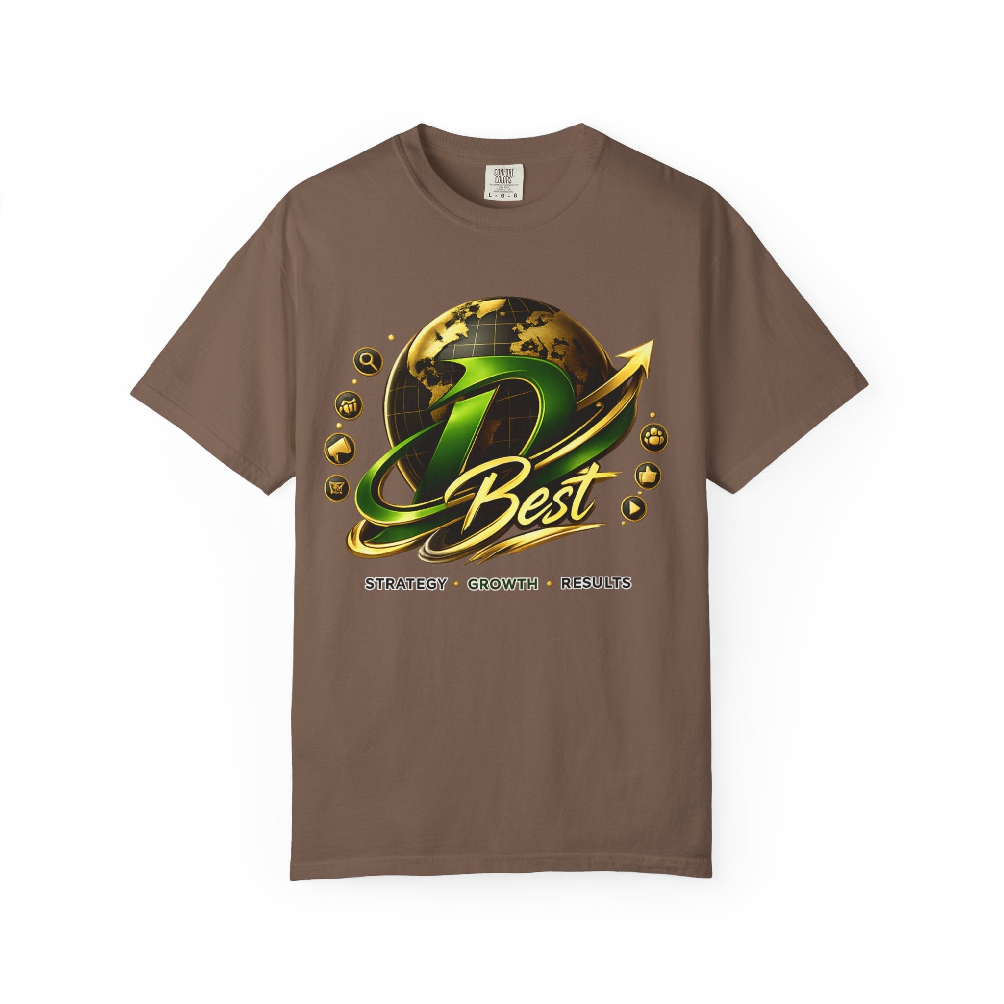 D Best Globe Arrow logo T-shirt | Strategy Growth Results tee