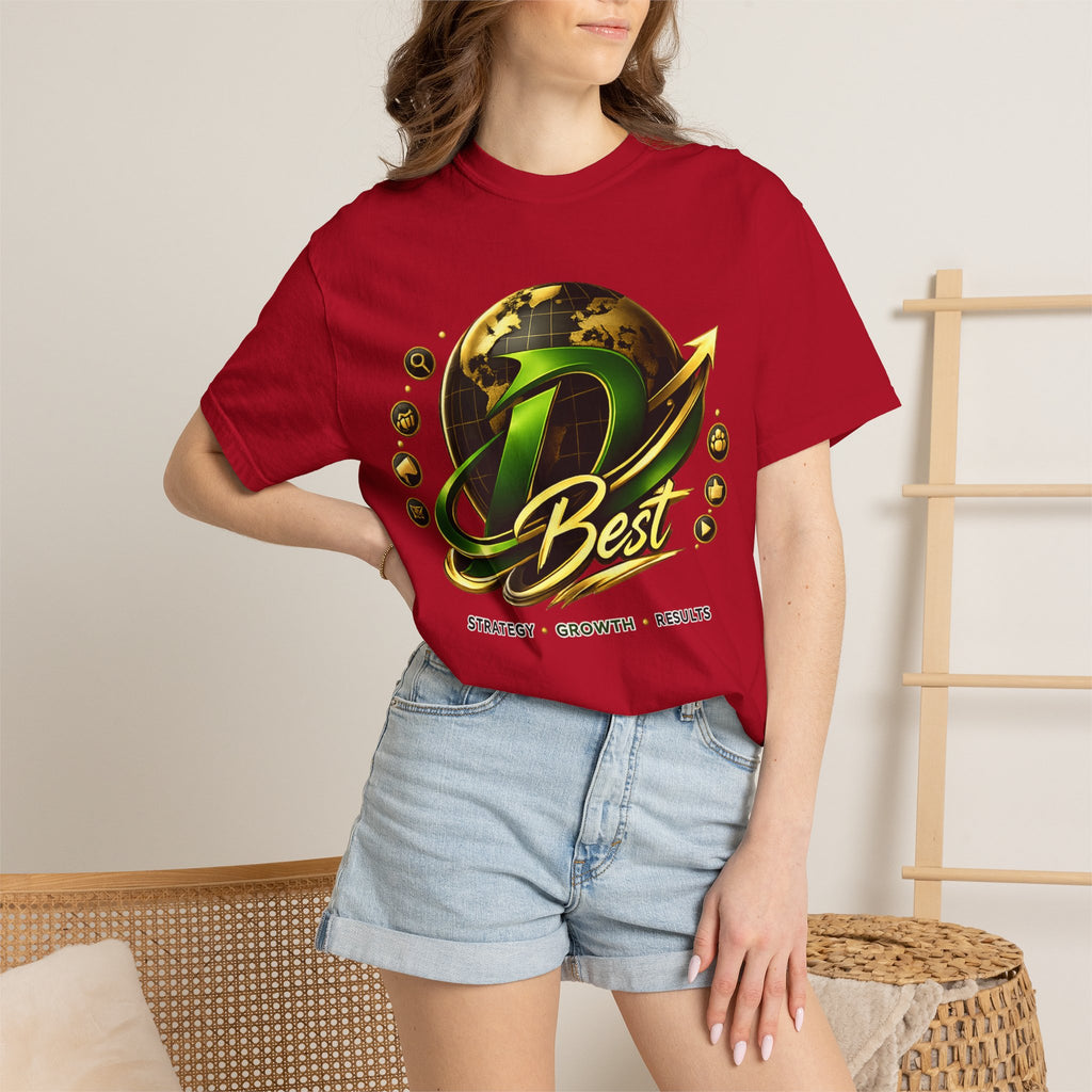D Best Globe Arrow logo T-shirt | Strategy Growth Results tee