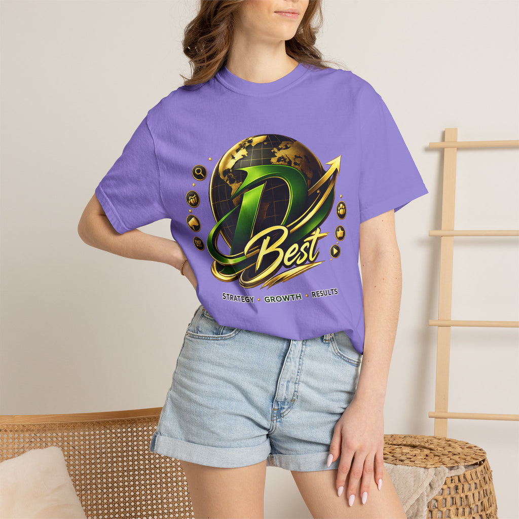 D Best Globe Arrow logo T-shirt | Strategy Growth Results tee