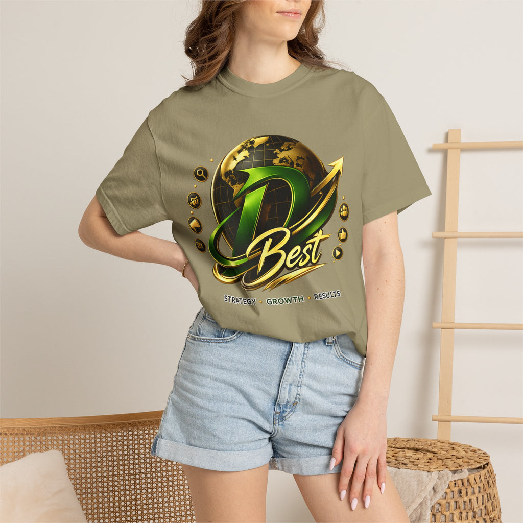 D Best Globe Arrow logo T-shirt | Strategy Growth Results tee