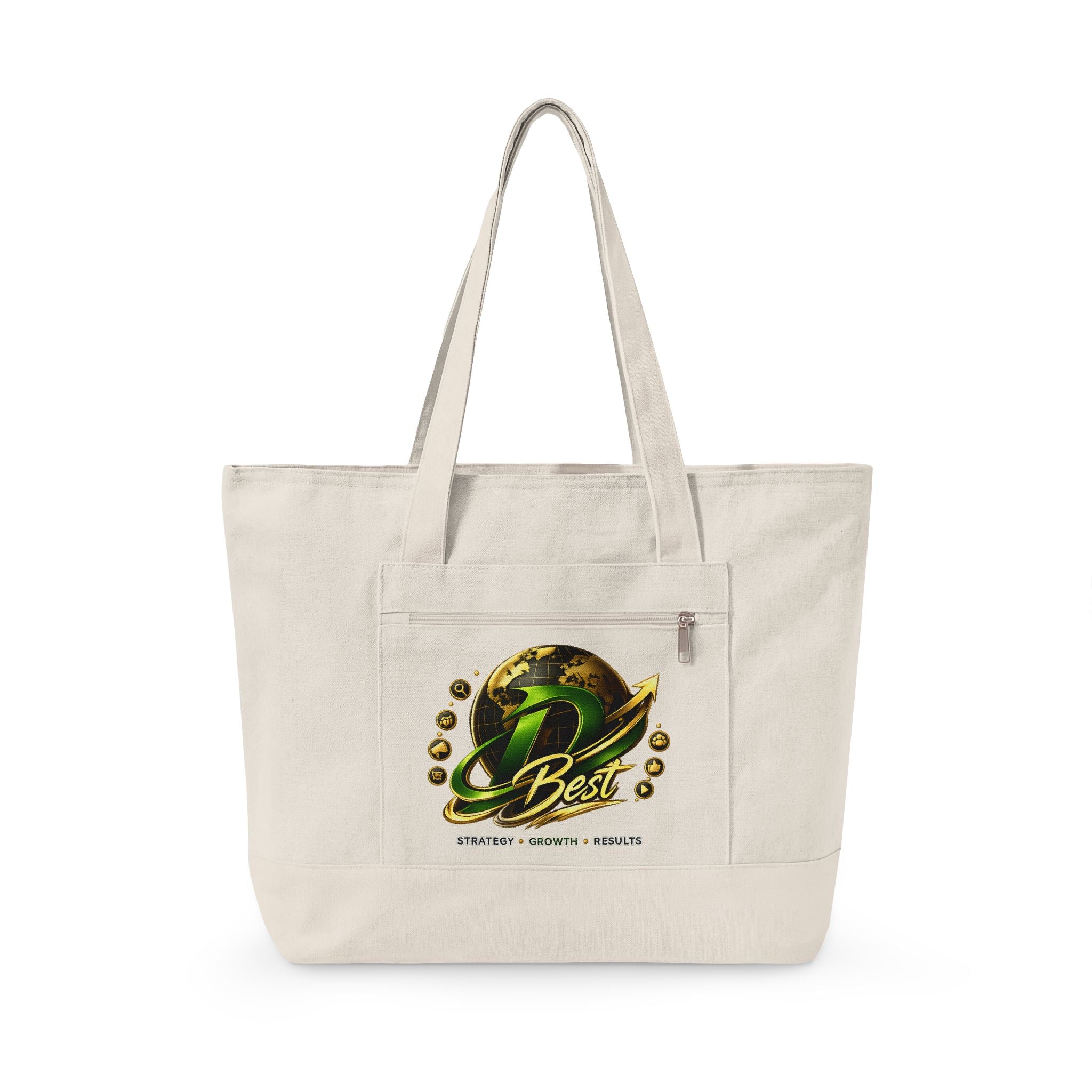 Best Globe Logo Zippered Canvas Tote | Earthy Green Planet Design