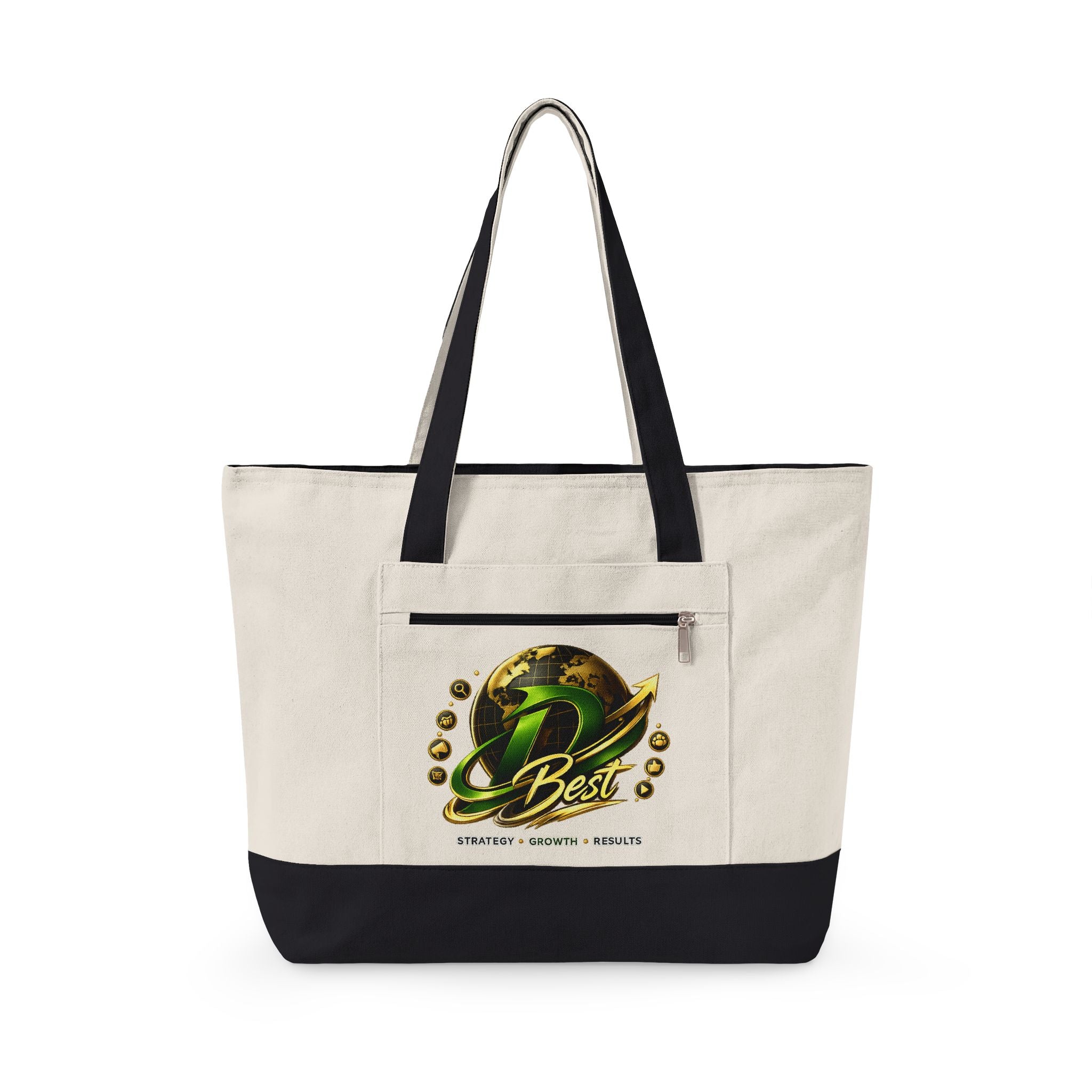 Best Globe Logo Zippered Canvas Tote | Earthy Green Planet Design