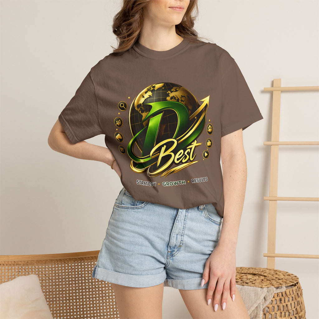 D Best Globe Arrow logo T-shirt | Strategy Growth Results tee