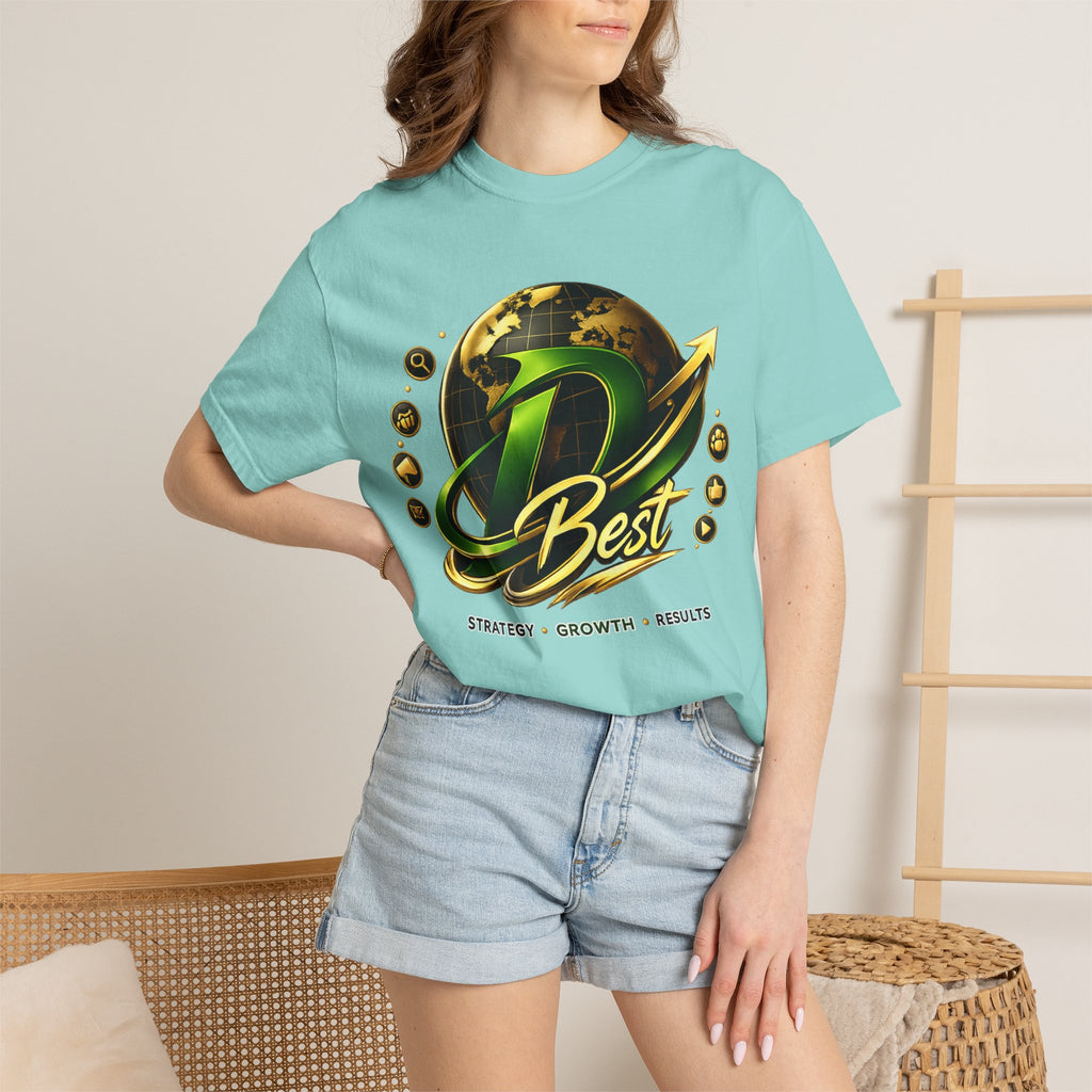 D Best Globe Arrow logo T-shirt | Strategy Growth Results tee