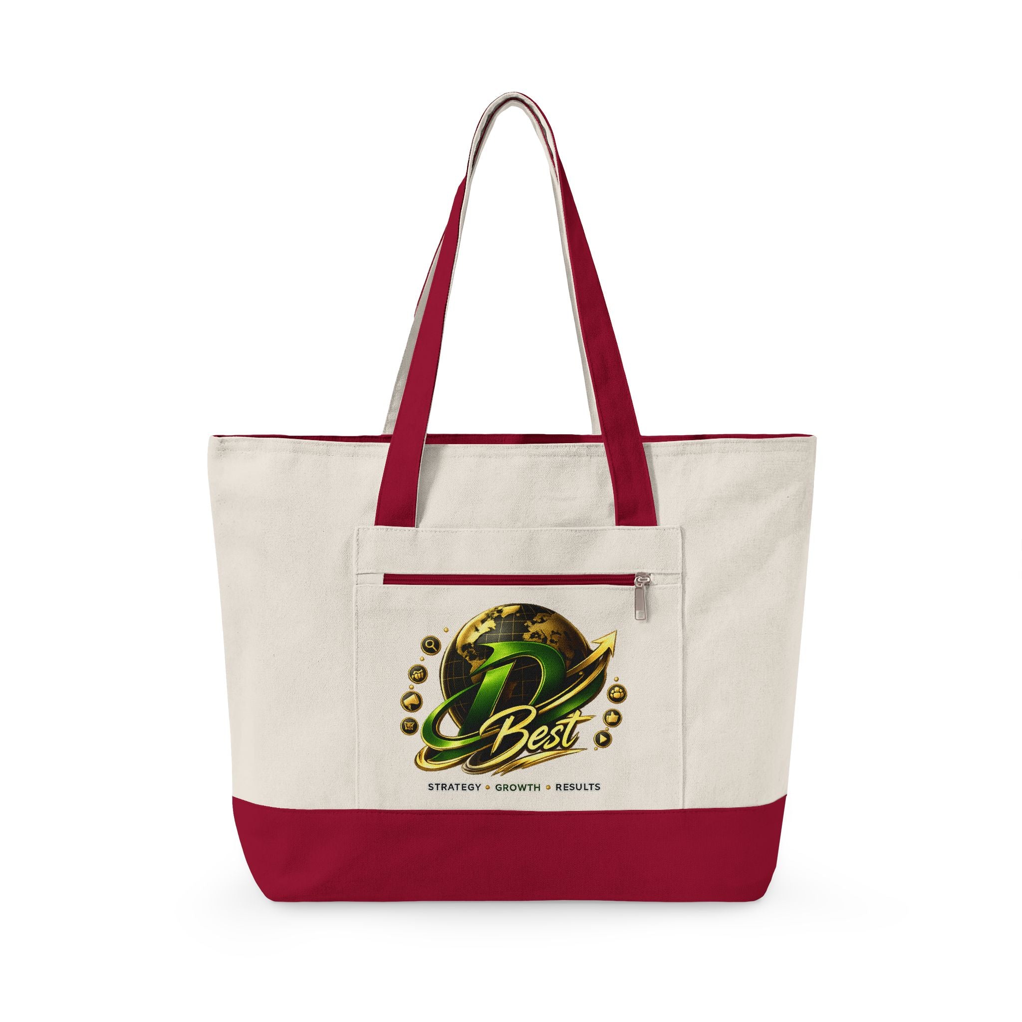 Best Globe Logo Zippered Canvas Tote | Earthy Green Planet Design