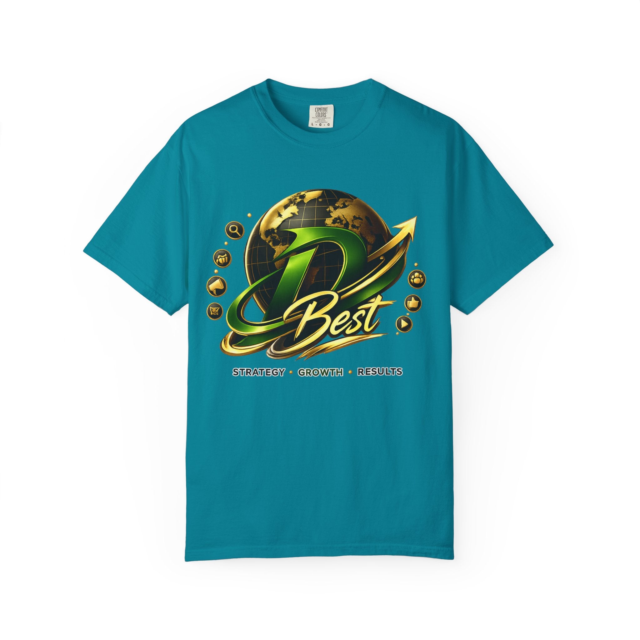 D Best Globe Arrow logo T-shirt | Strategy Growth Results tee