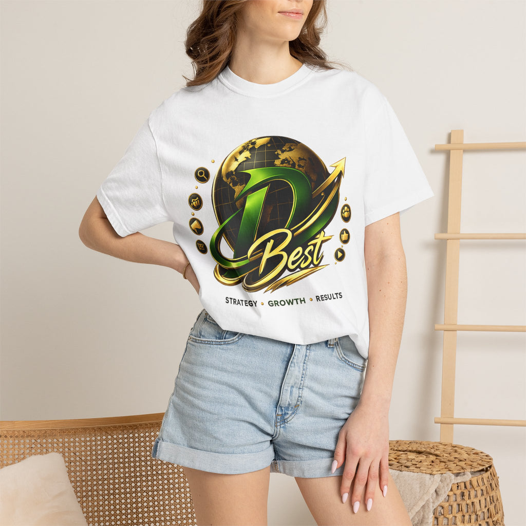 D Best Globe Arrow logo T-shirt | Strategy Growth Results tee