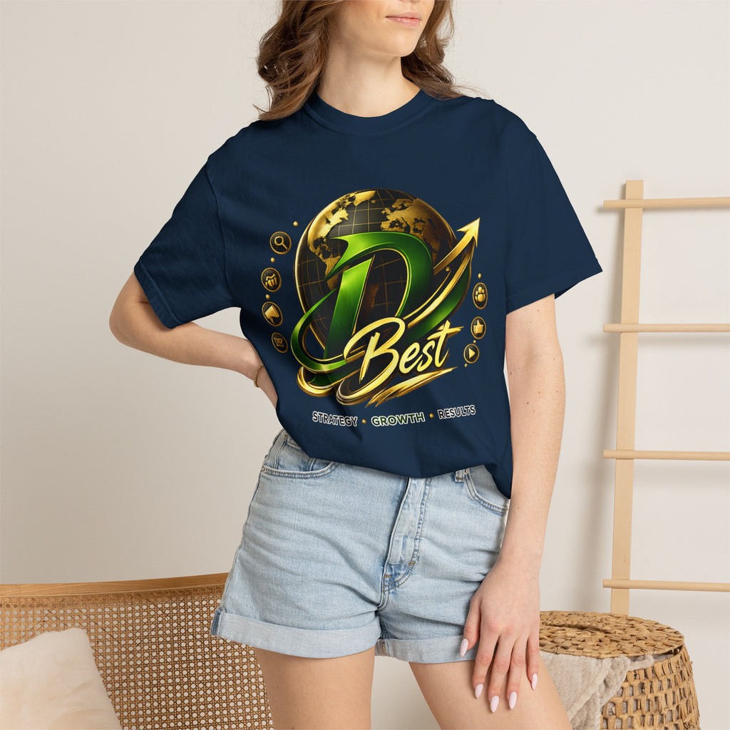 D Best Globe Arrow logo T-shirt | Strategy Growth Results tee