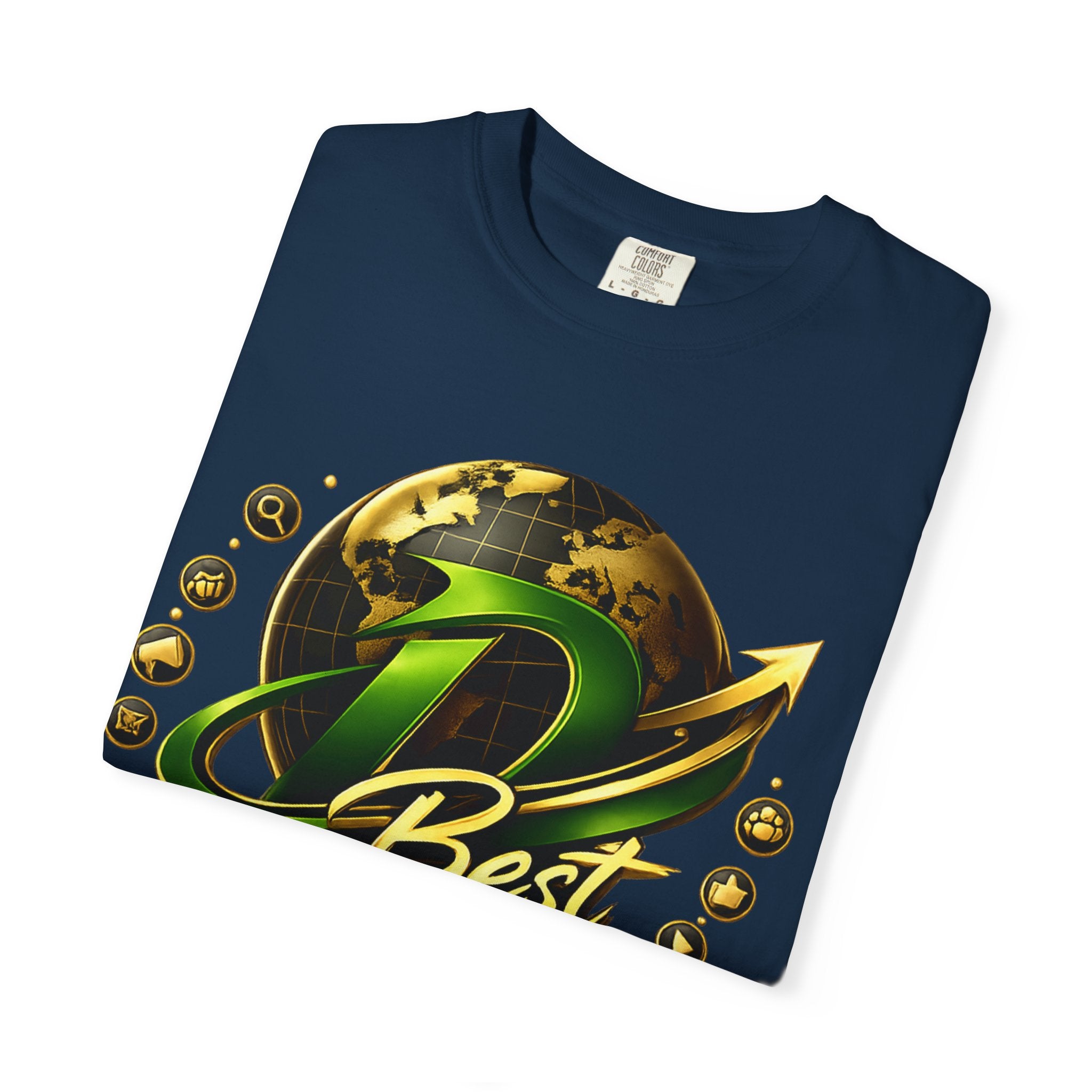 D Best Globe Arrow logo T-shirt | Strategy Growth Results tee