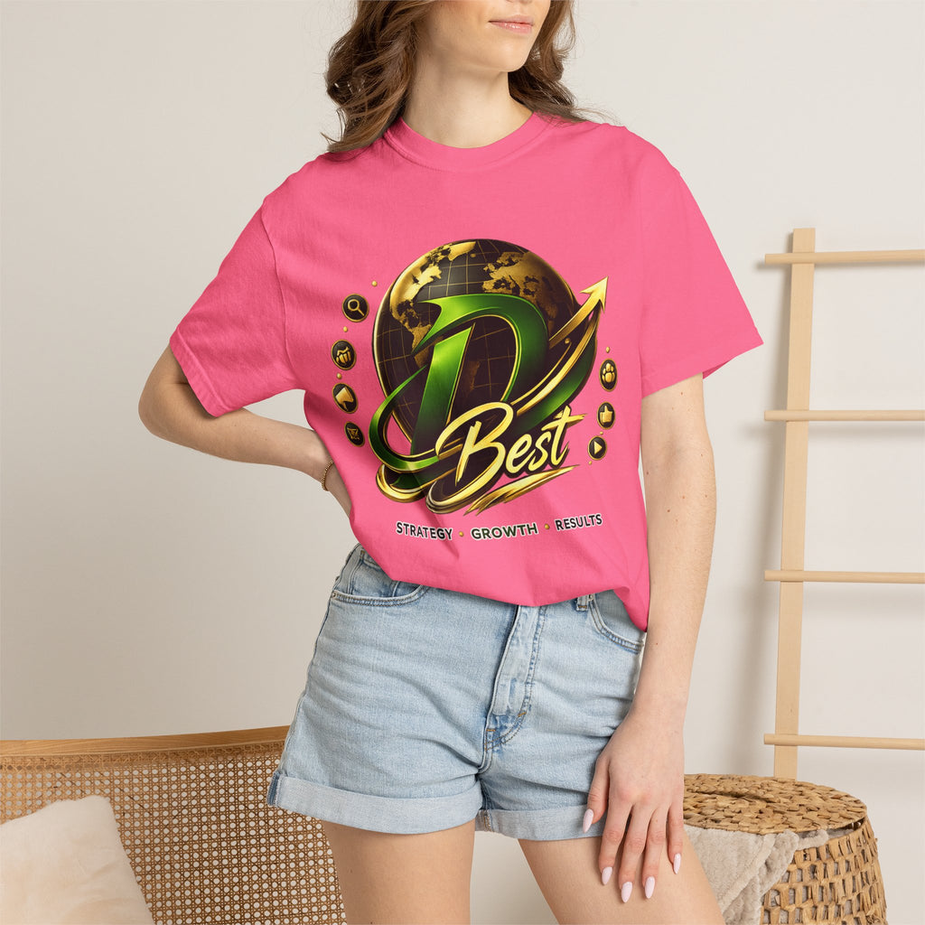 D Best Globe Arrow logo T-shirt | Strategy Growth Results tee