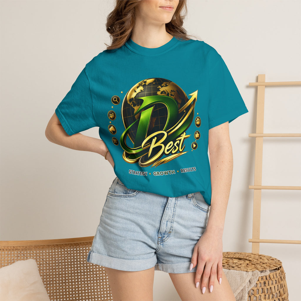 D Best Globe Arrow logo T-shirt | Strategy Growth Results tee