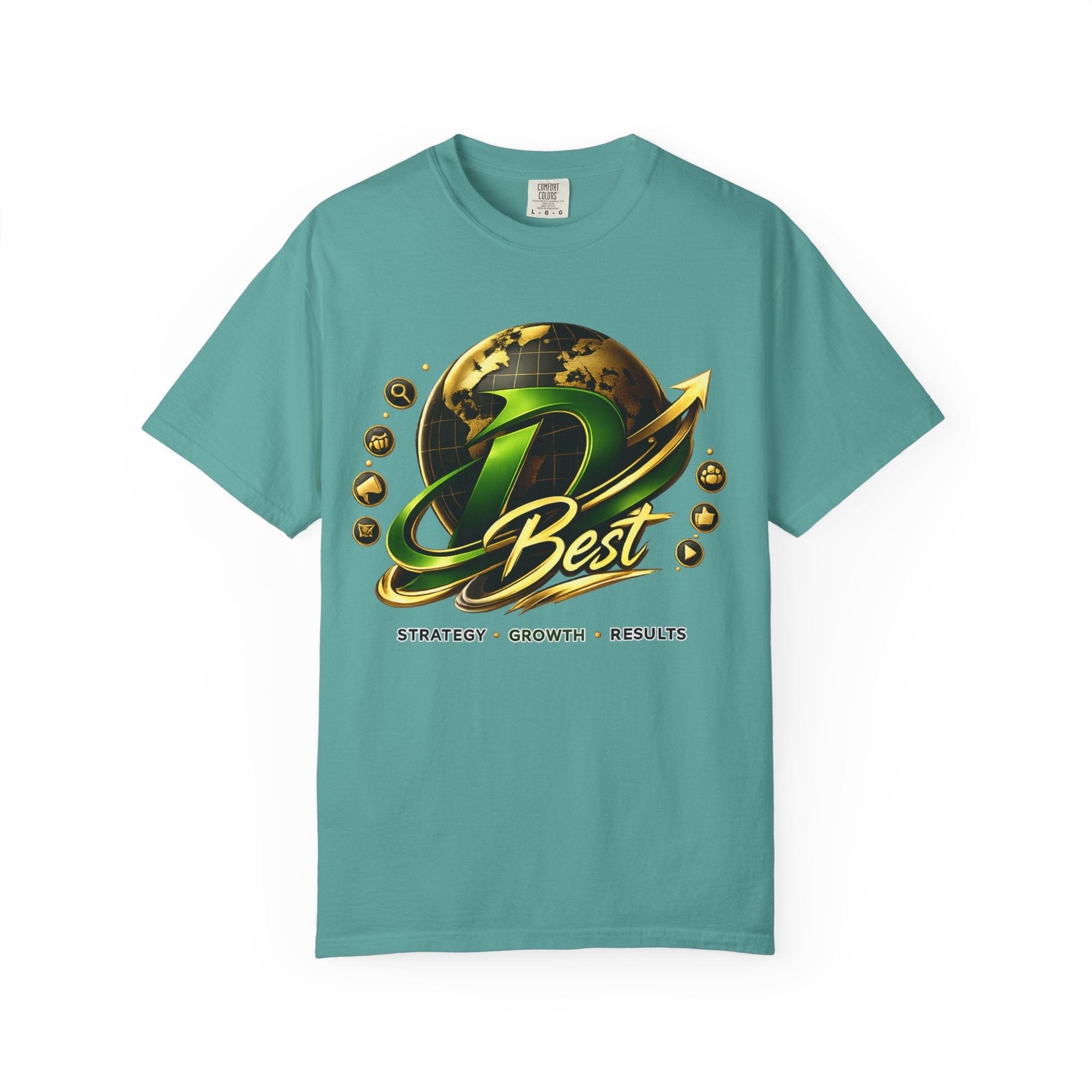 D Best Globe Arrow logo T-shirt | Strategy Growth Results tee