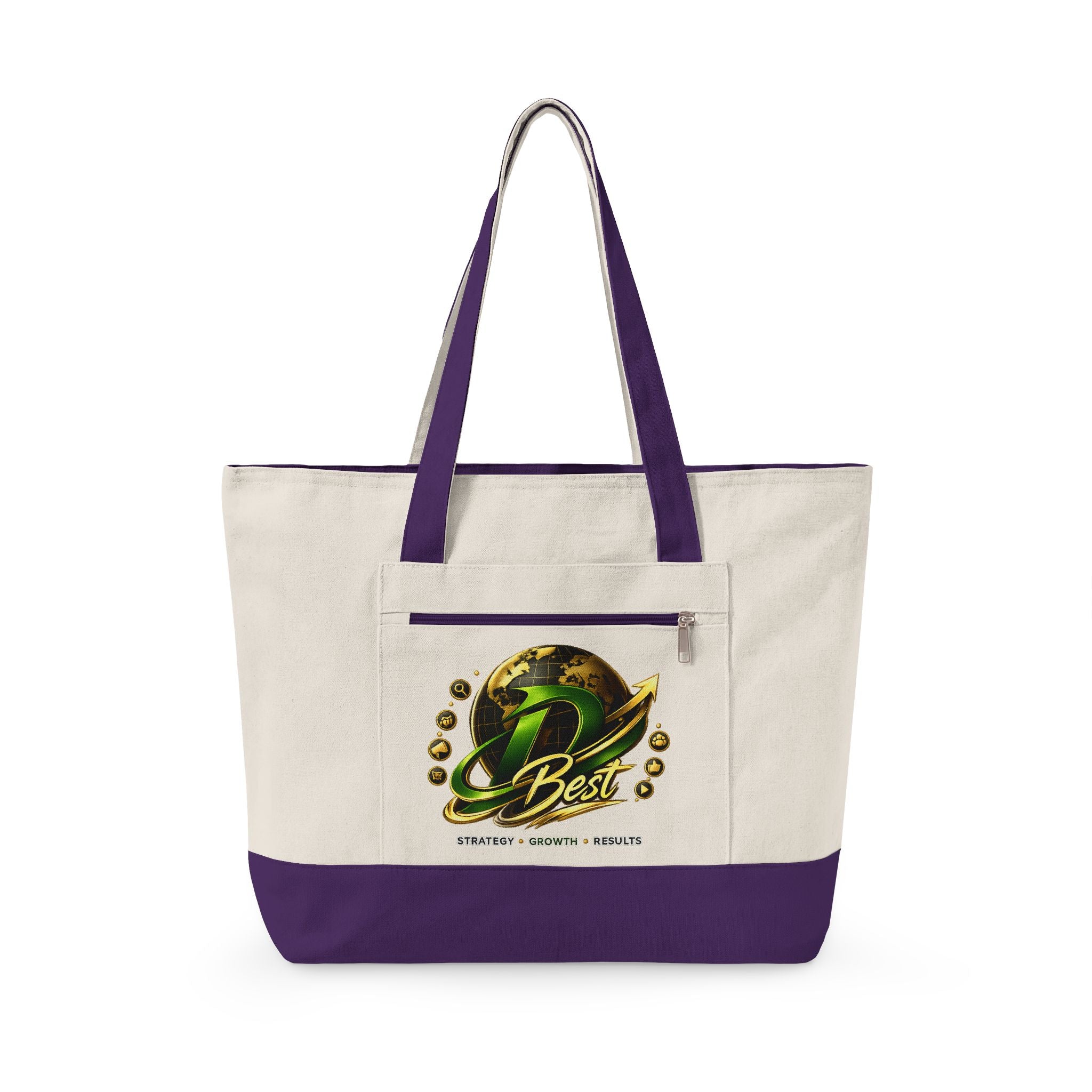 Best Globe Logo Zippered Canvas Tote | Earthy Green Planet Design