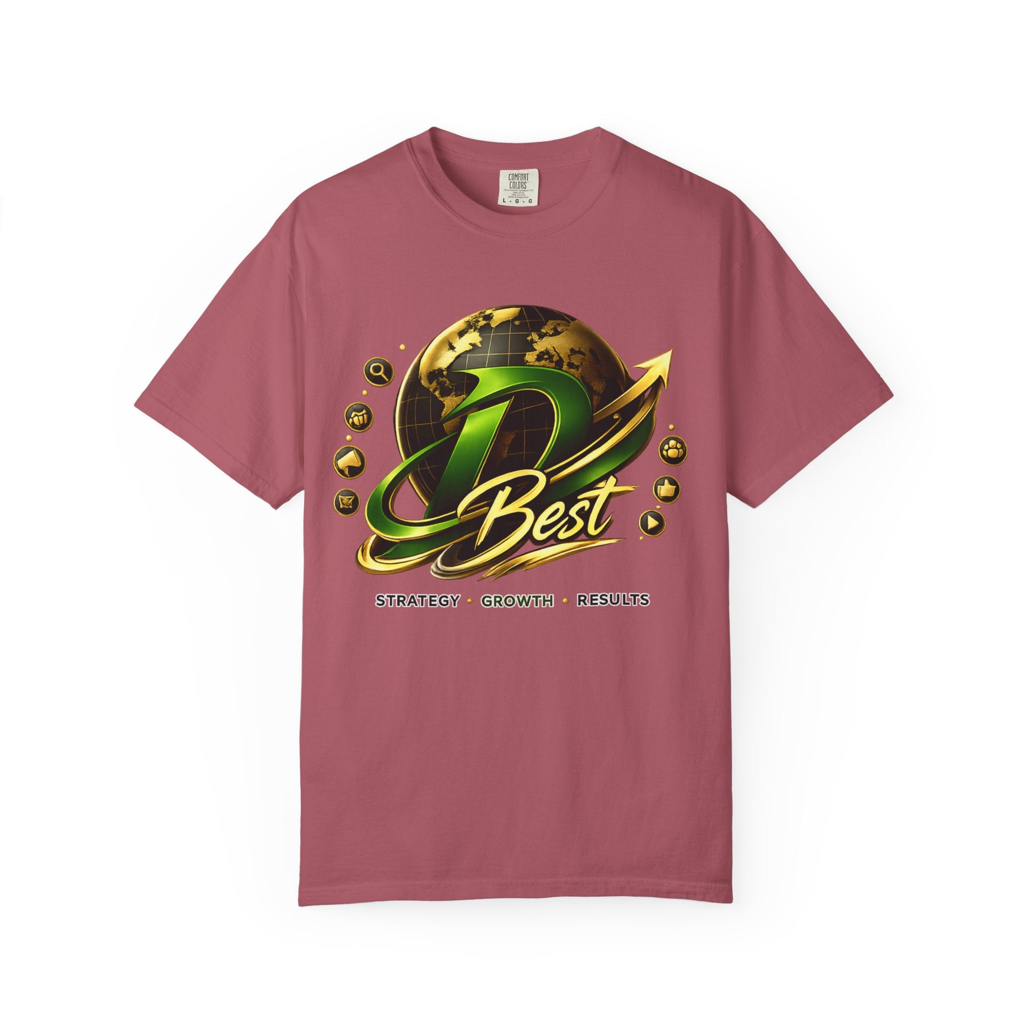 D Best Globe Arrow logo T-shirt | Strategy Growth Results tee