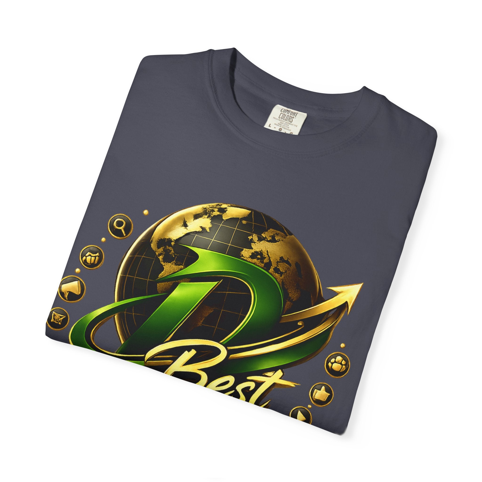 D Best Globe Arrow logo T-shirt | Strategy Growth Results tee