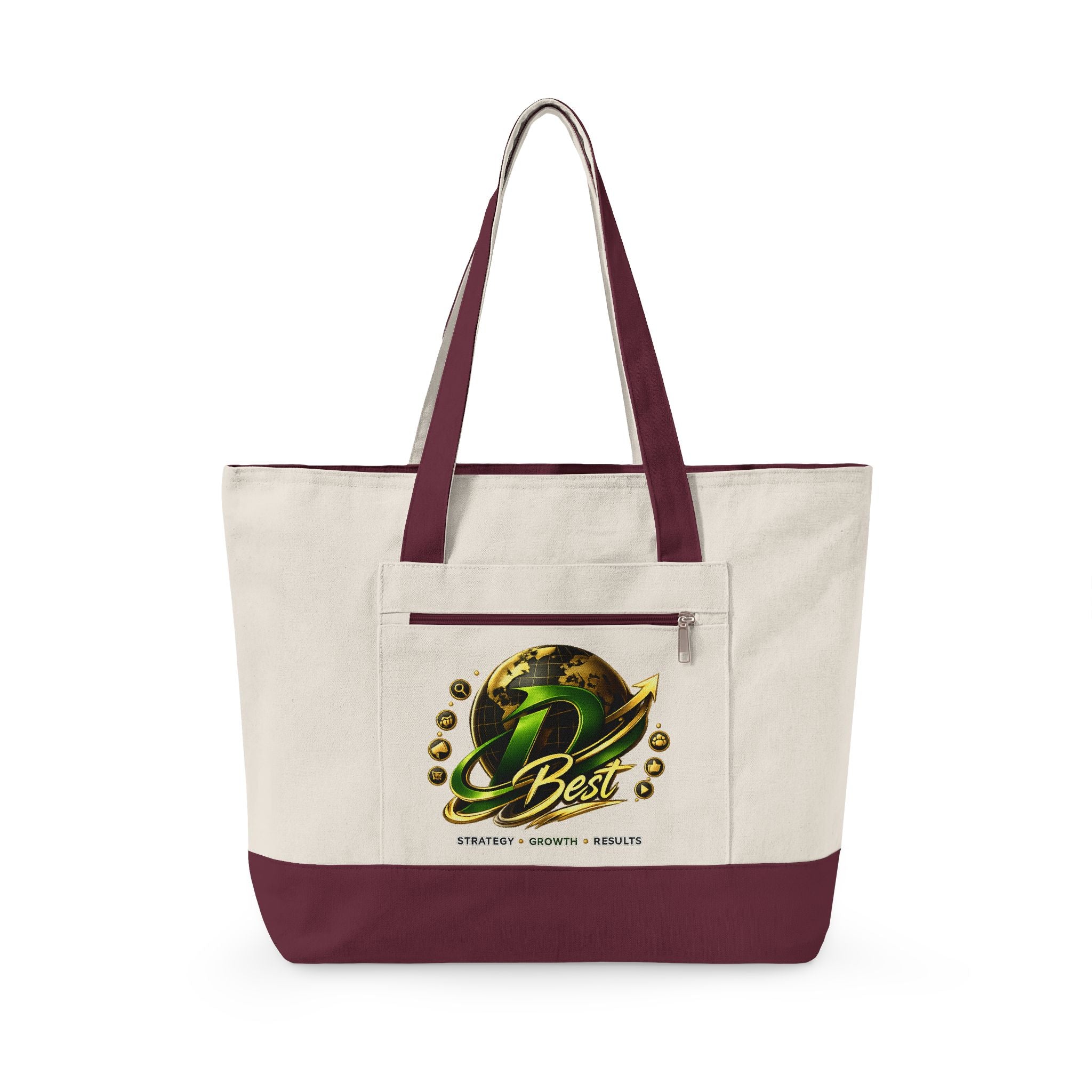 Best Globe Logo Zippered Canvas Tote | Earthy Green Planet Design